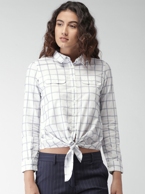 

Harvard Women White Regular Fit Checked Casual Shirt