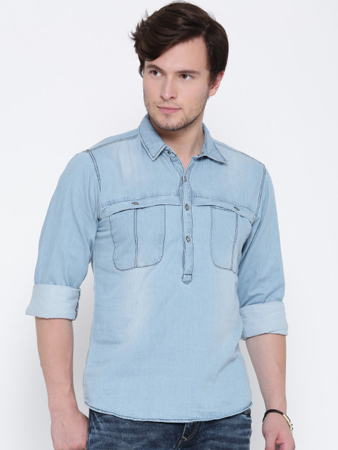 

Roadster Men Blue Regular Fit Faded Denim Shirt