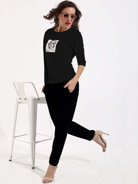 

ASEELO Women Black T-shirt with Trousers