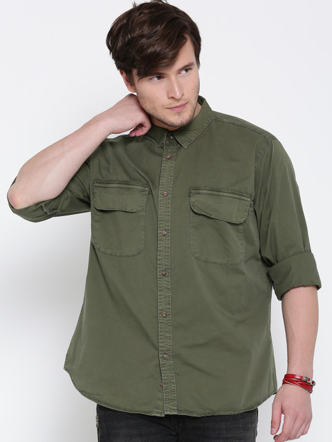 

Roadster Men Olive Green Regular Fit Solid Casual Shirt