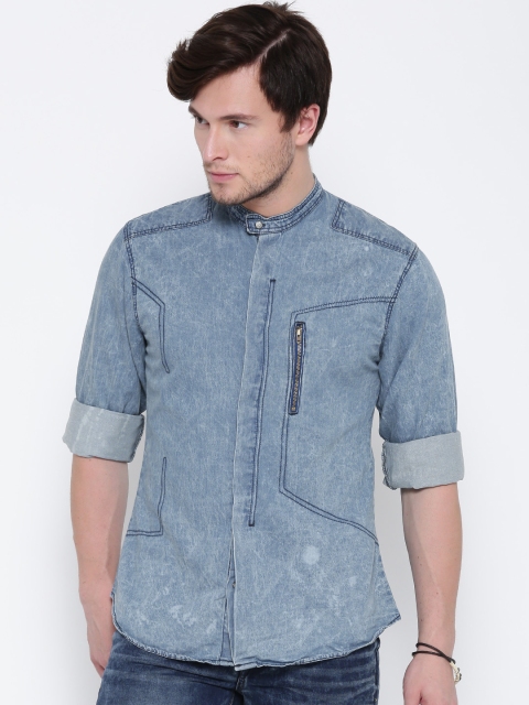 

Roadster Men Blue Regular Fit Faded Denim Shirt