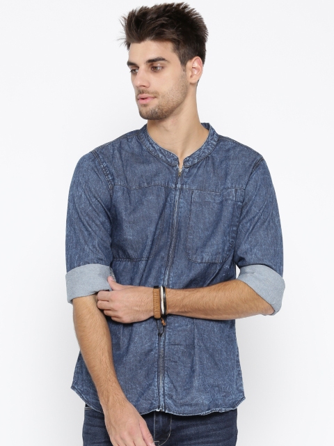 

Roadster Men Blue Faded Denim Shirt