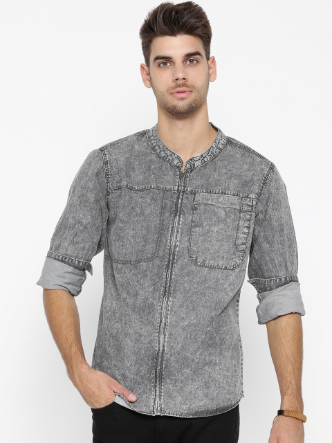 

Roadster Men Grey Faded Denim Shirt