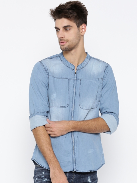 

Roadster Men Blue Regular Fit Faded Denim Shirt