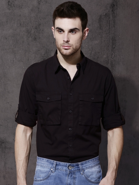 

Roadster Men Black Regular Fit Solid Casual Shirt