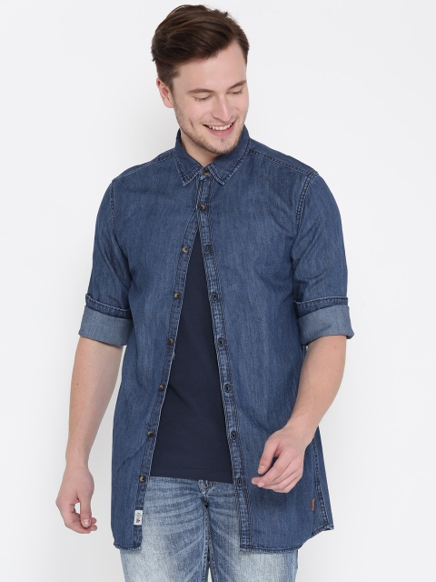 

Roadster Men Navy Denim Shirt, Navy blue