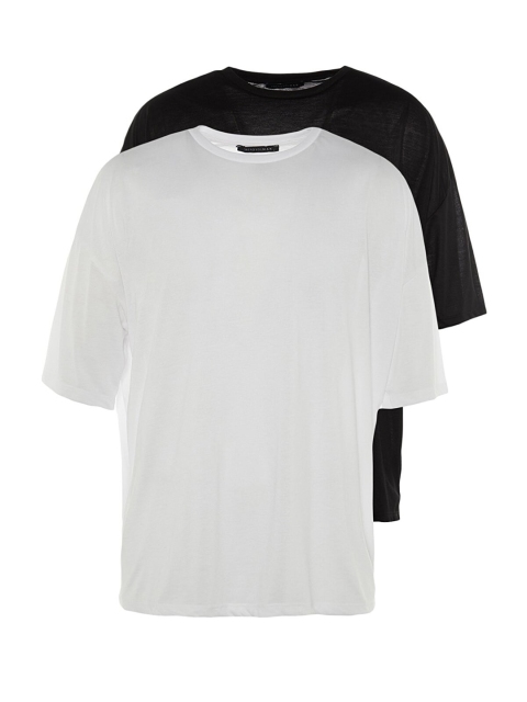 

Trendyol Men Pack Of 2 Black & White Polyester T-shirt