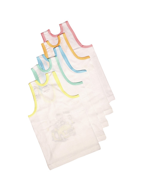 

Gym Boy Kids Pack Of 5 Printed Pure Cotton Undershirt Innerwear vest, White