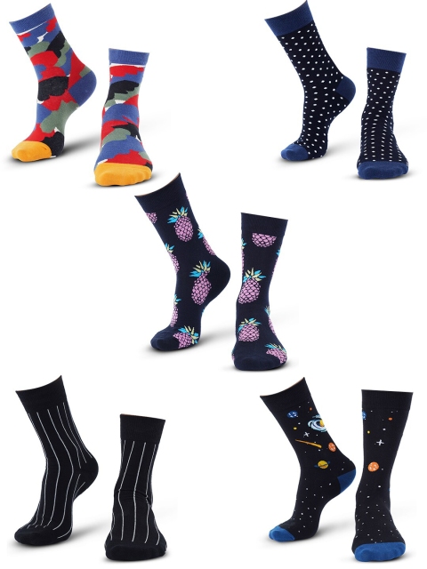

TOFFCRAFT Men Pack Of 5 Patterned Calf-Length Socks, Black