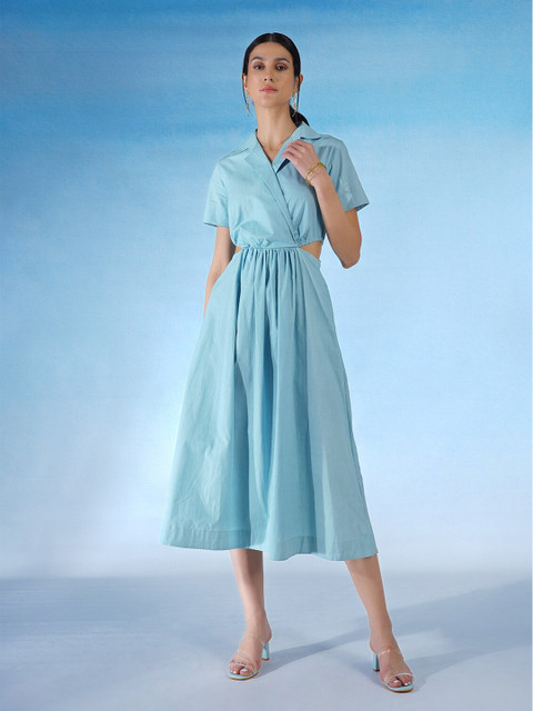 

blue hour Women Blue Cotton Midi Dress