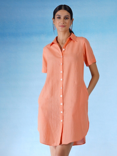 

blue hour Women Peach-Coloured Cotton Shirt Dress