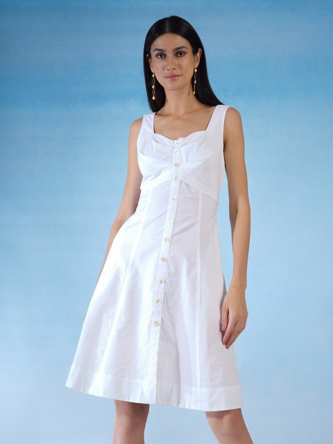 

blue hour Women Solid A-Line Dress, White