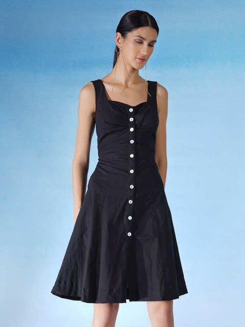 

blue hour Women Solid A-Line Dress, Black
