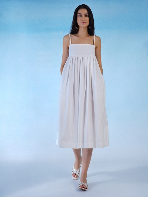 

blue hour Women Solid Empire Midi Dress, White