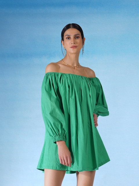 

blue hour Green Off-Shoulder A-Line Mini Dress
