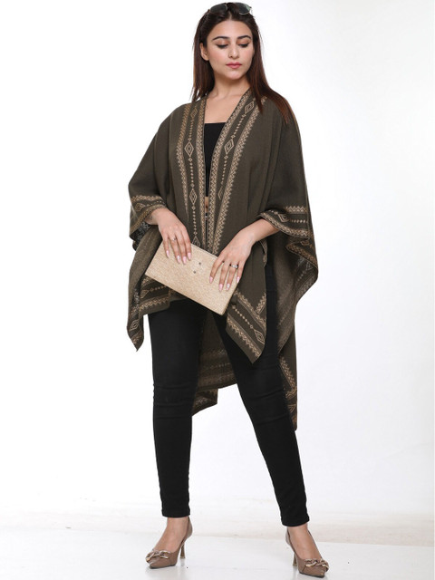 

KEIKO Women Olive Green & Gold-Toned Self Design Shrug