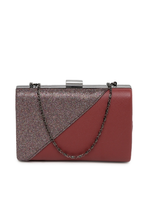 

DressBerry Brown Colourblocked Shimmer Box Clutch with Chain Strap