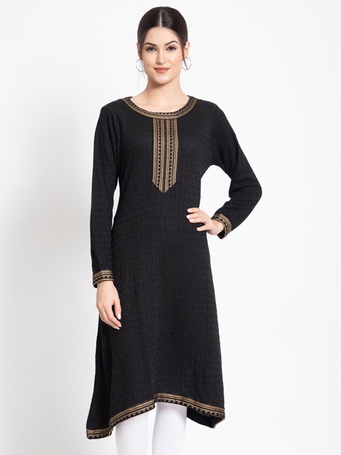 

KEIKO Women Black Woven Design A-Line Kurta