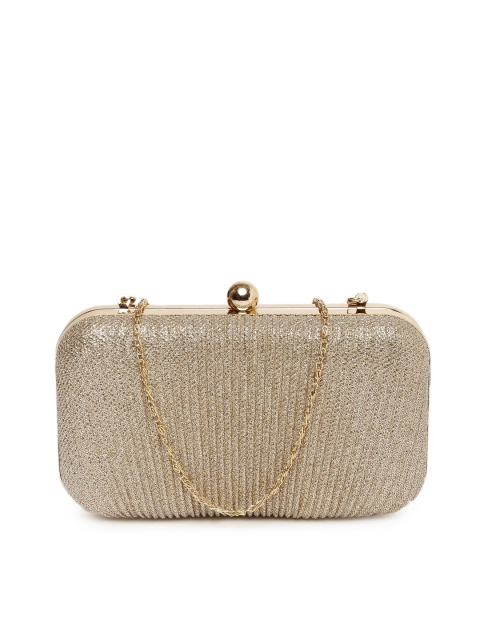 

DressBerry Muted Gold-Toned Shimmer Box Clutch with Chain Strap