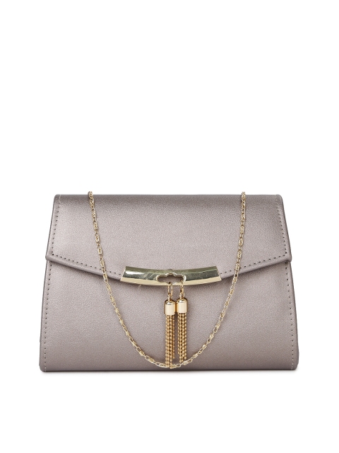 

DressBerry Gunmetal-Toned Tasselled Clutch with Chain Strap, Metallic