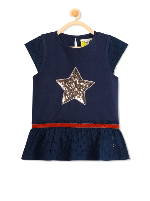 

Cherry Crumble Girls Navy Sequinned Peplum Top, Navy blue