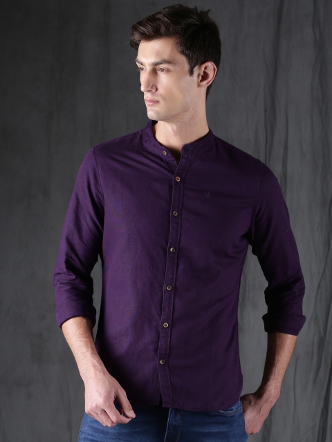 

WROGN Men Purple Slim Fit Solid Casual Shirt