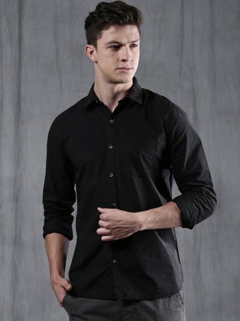 

WROGN Men Black Trim Fit Solid Casual Shirt