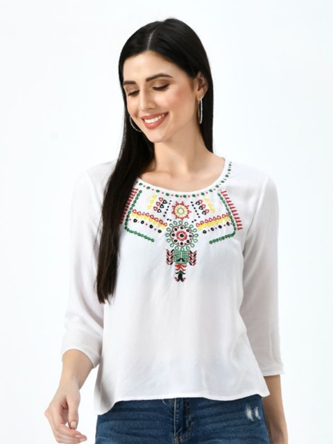 

TAARAA Women White Embroidered Top