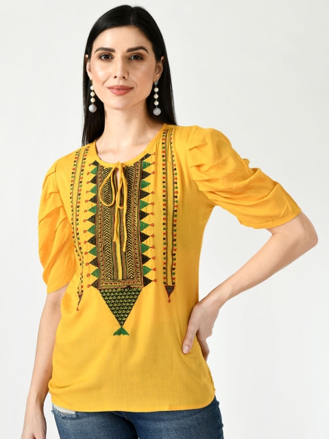 

TAARAA Mustard Yellow Styled Back Top