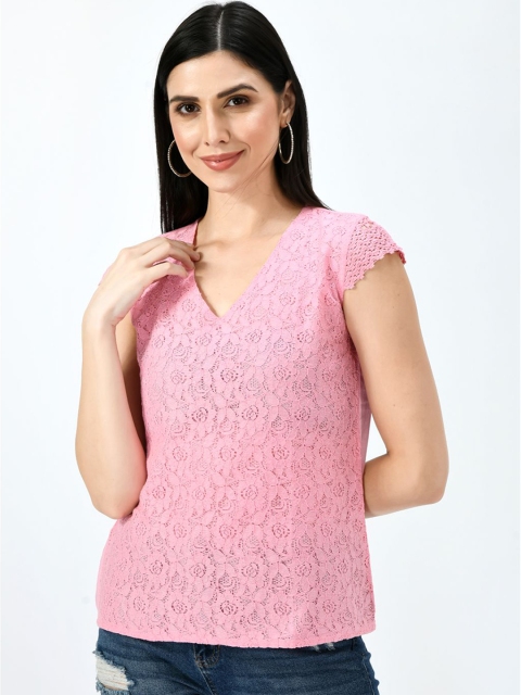 

TAARAA Pink Styled Back Top