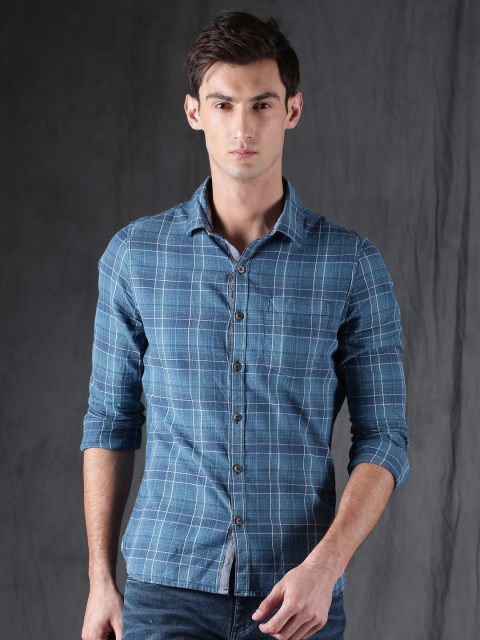 

WROGN Men Blue Slim Fit Checked Casual Shirt