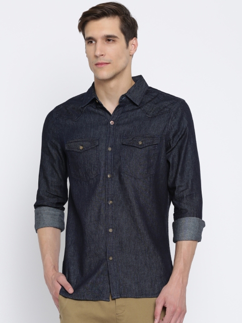 

WROGN Men Blue Regular Fit Solid Casual Shirt