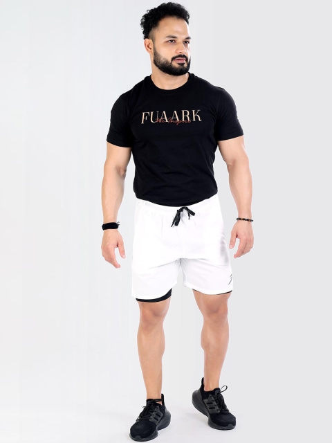 

FUAARK Men White Slim Fit Training or Gym Sports Rapid-Dry Shorts