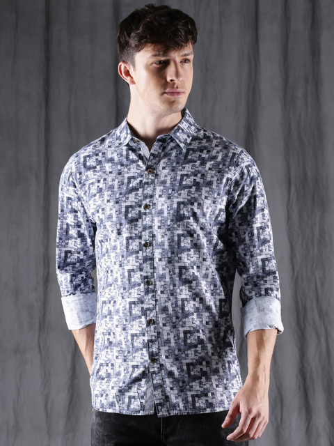 

WROGN Men Grey & Off-White Slim Fit Checked Casual Shirt