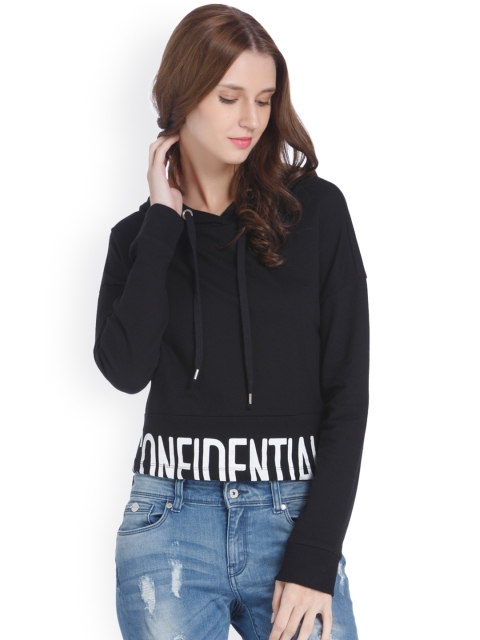 

ONLY Women Black Solid Hooded Sweatshirt