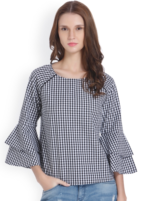 

ONLY Women White & Black Checked Top