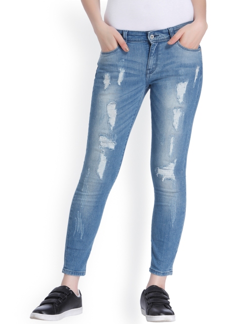 

ONLY Women Blue Skinny Fit Mid-Rise Mildly Distressed Stretchable Jeans