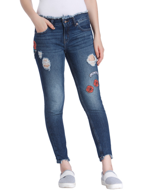 

ONLY Women Blue Skinny Fit Mid-Rise Mildly Distressed Jeans
