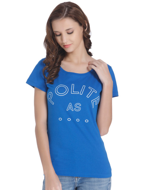 

ONLY Women Blue Printed Round Neck T-shirt
