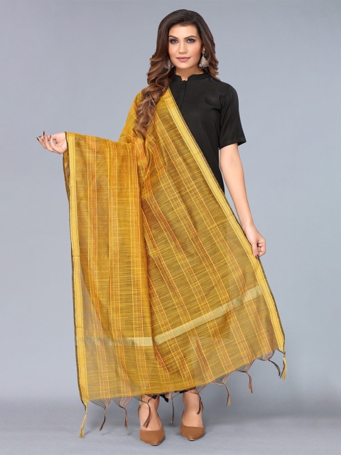 

KALINI Mustard & Gold-Toned Striped Dupatta