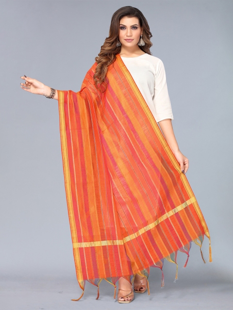 

KALINI Orange & Gold-Toned Striped Dupatta