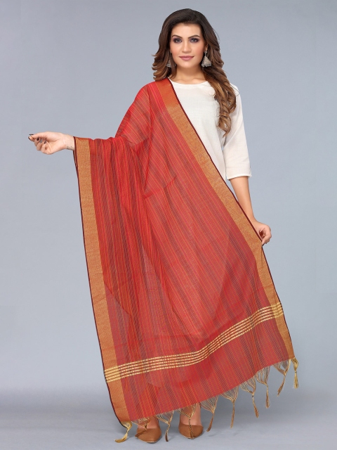 

KALINI Red & Gold-Toned Striped Dupatta