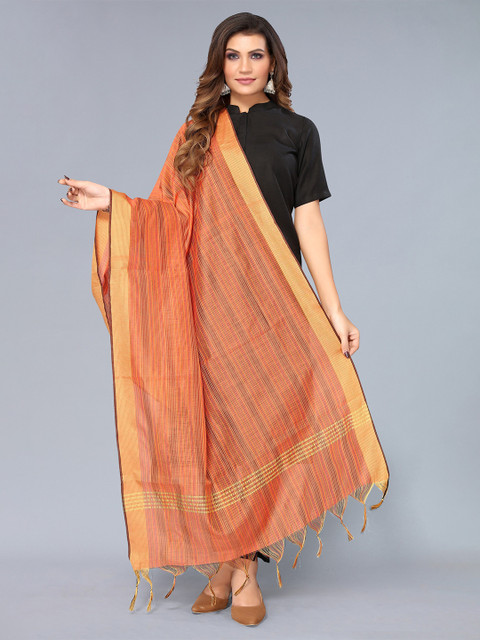 

KALINI Women Orange & Gold-Toned Striped Dupatta