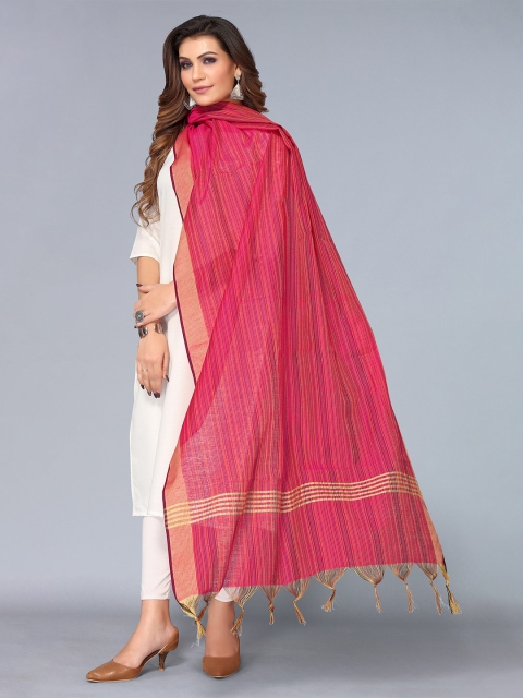 

KALINI Pink & Golden Striped Dupatta