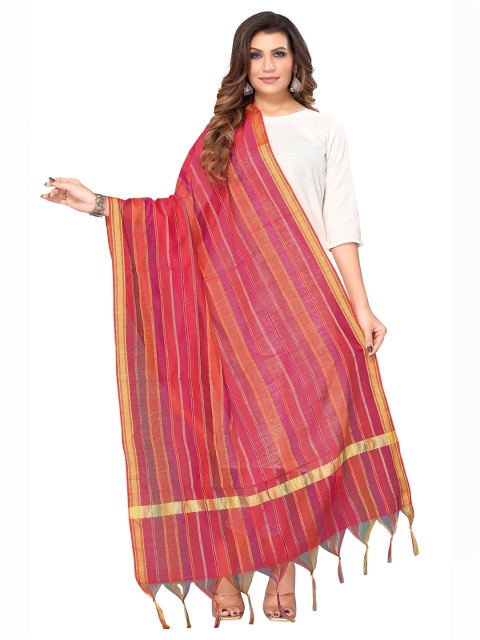 

Nimayaa Women Pink & Orange Striped Silk Blend Dupatta