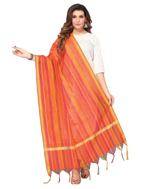 

Nimayaa Women Orange & Mustard Printed Dupatta with Zari