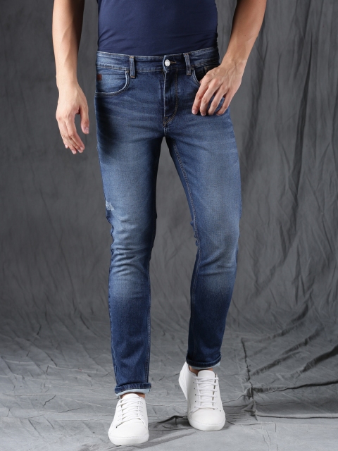 

WROGN Men Blue Slim Fit Mid-Rise Low Distress Jeans
