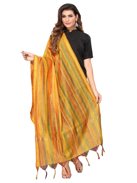 

Nimayaa Mustard Yellow & Orange Striped Dupatta