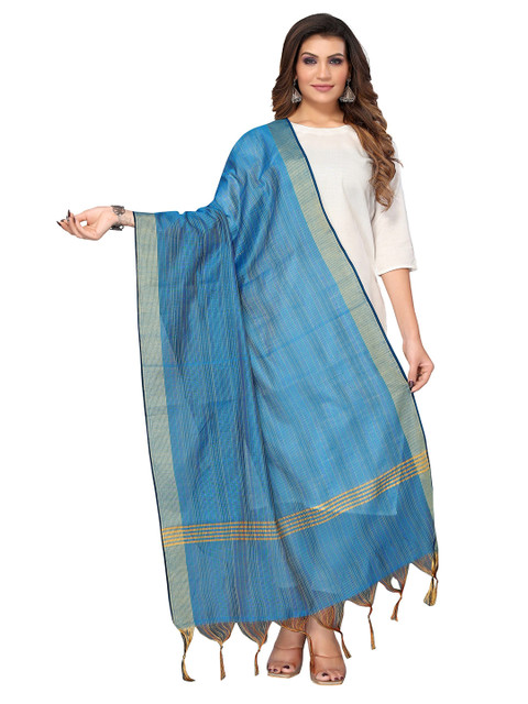 

Nimayaa Turquoise Blue & Beige Striped Dupatta