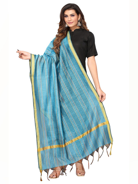 

Nimayaa Turquoise Blue & Gold-Toned Striped Dupatta